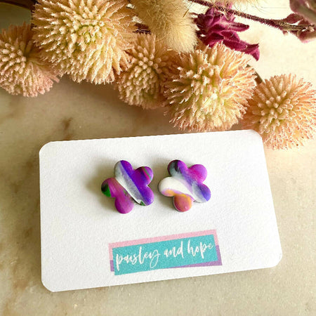 Polymer Clay Statement Studs - Multicoloured Flowers - Choose colours