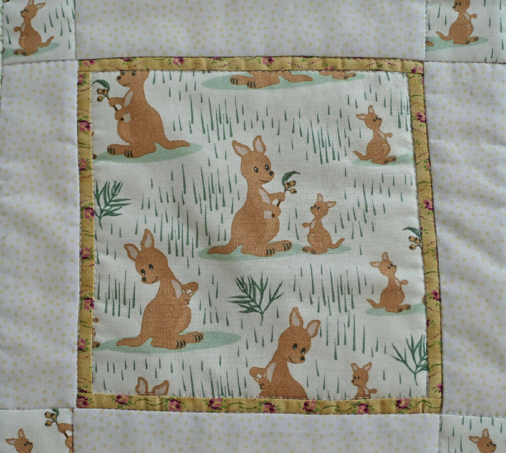 Kangaroo Cot quilt, play rug, soft ball, gift set. Handmade.