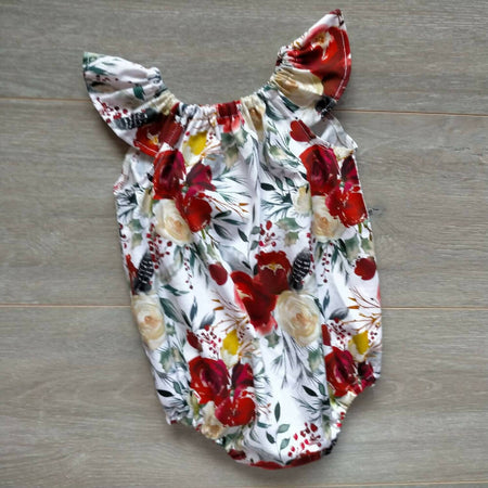 Christmas Floral Playsuit Flutter Green And Red Christmas Romper Coming Home Outfit Baby Photos Baby Gift Bubble Romper Xmas Playsuit