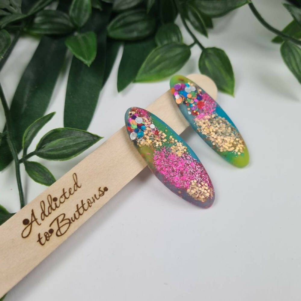 Stud Earrings Post Button Resin Mermaid Surfboard and Rectangle A2B (1)