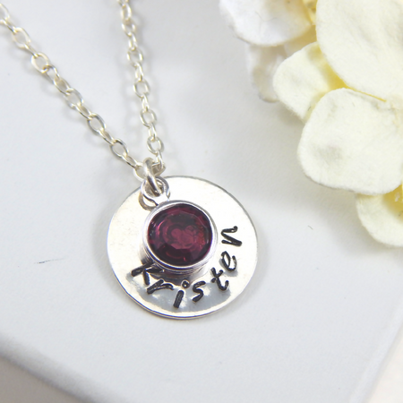 Personalized Name Necklace,Birthstone Necklace,Hand Stamped Name and Birthstone