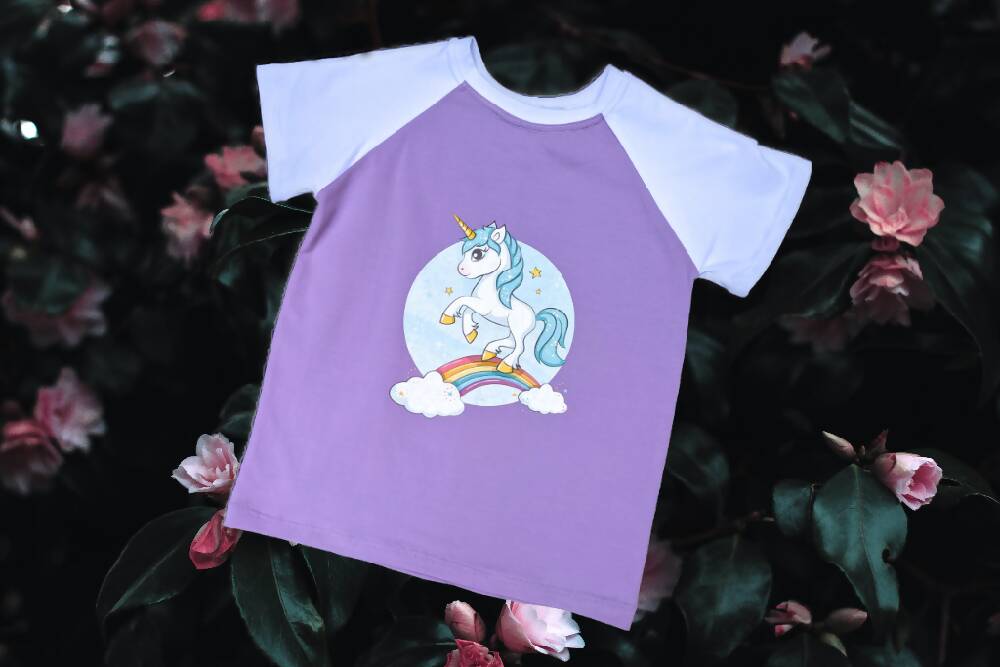 Girls T-Shirt, Mauve Unicorn