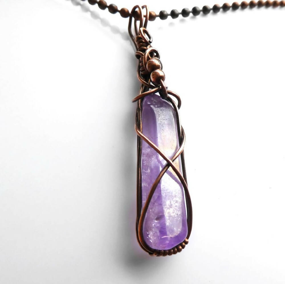 Lilac Aura Quartz pendant copper wire wrapped