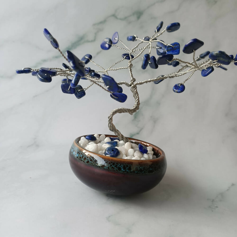Lapis Lazuli Mini Gem Tree Silver Coloured Copper Wire