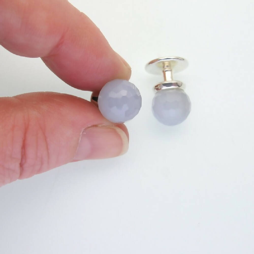 Blue chalcedony sterling silver cufflinks 3