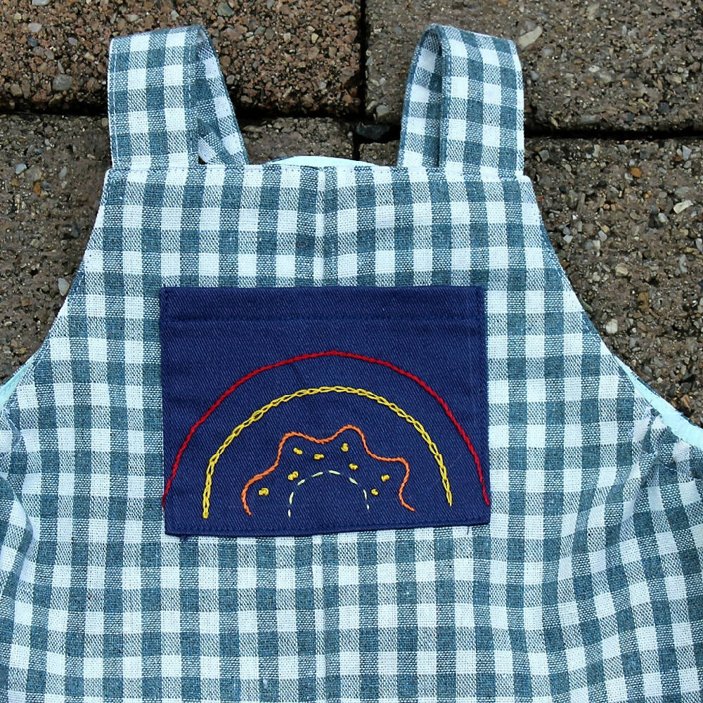 Baby Romper - Size 6-12 months - Linen with Hand Embroidery