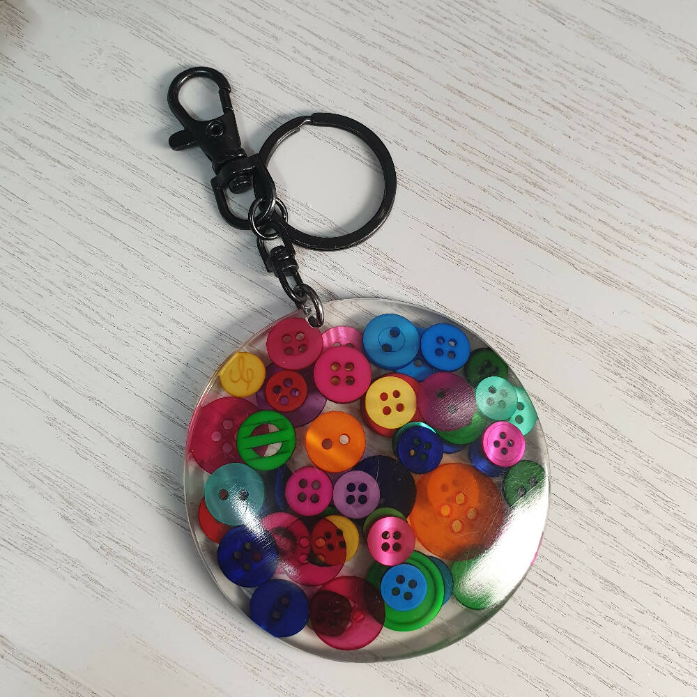 Keyring Resin Cast Handmade Ring Keys Rainbow Button Mixed Round (9)