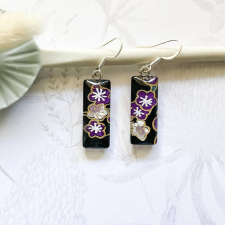 Purple Flower Earrings • Japanese Paper, Resin and Glass