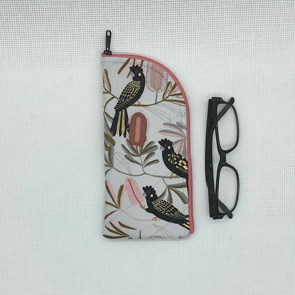 Australian Birds curved top zip pouch for glasses, phones, handbag organiser, etc.