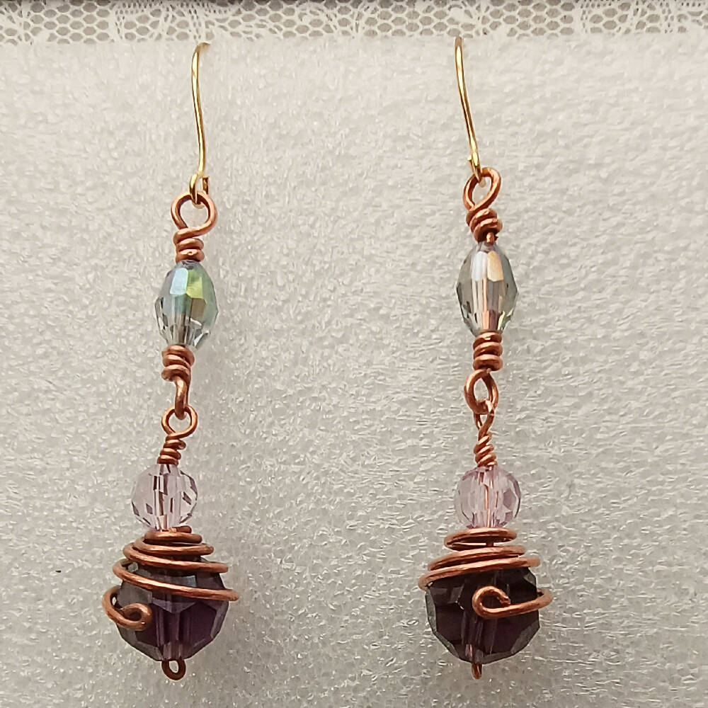 'Aqua Aura' Copper Wire-Wrap Earrings