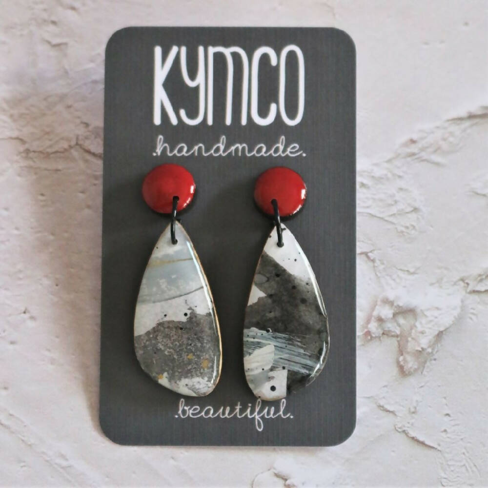 Volcano Collection | Resin Large Dangles Earrings | Red, black, grey, white