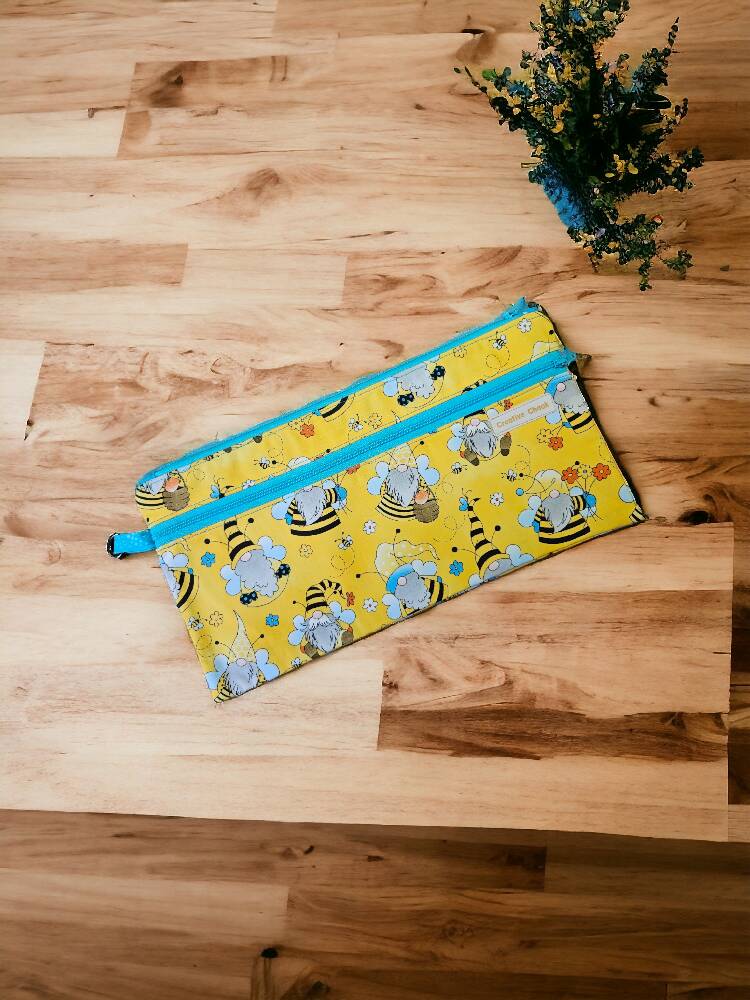 Handmade Pencil Case Zippered Yellow Gnome Design
