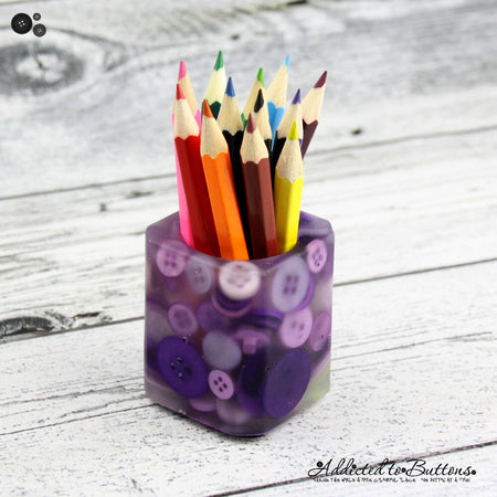 Pencil Pot - Buttons & Resin - PURPLE - Toothpicks & Trinkets