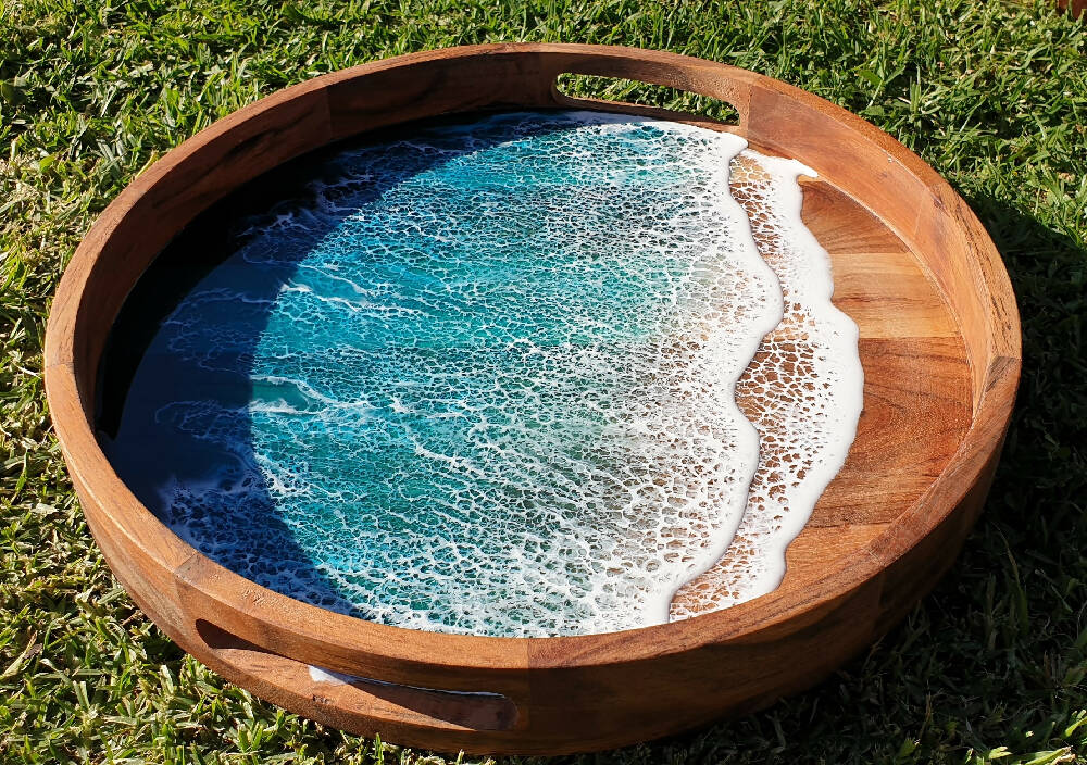 40cm Resin Art Acacia Serving Tray