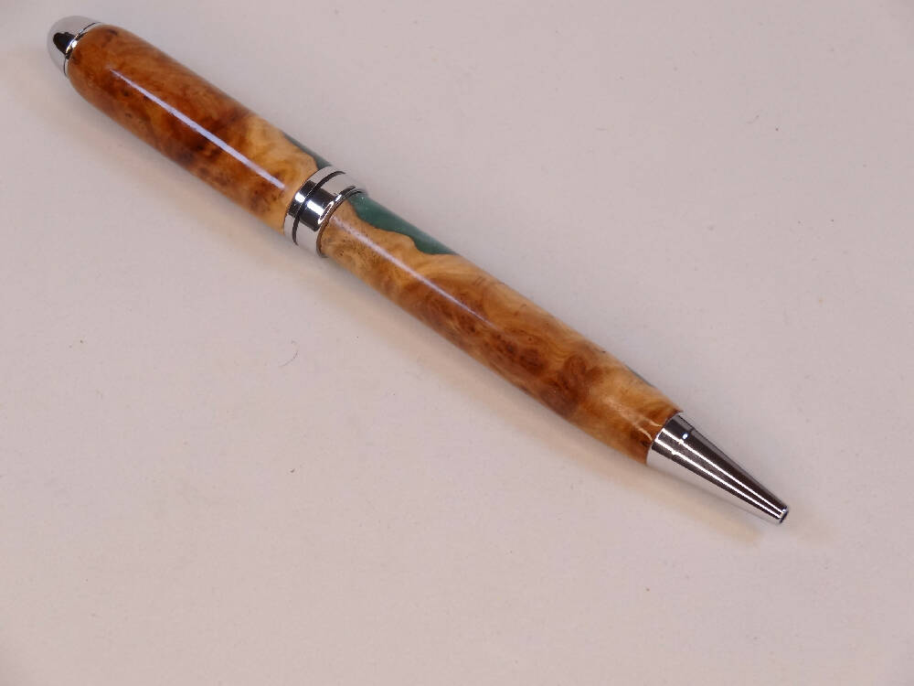 Wood-Resin Green/Silver European Pen