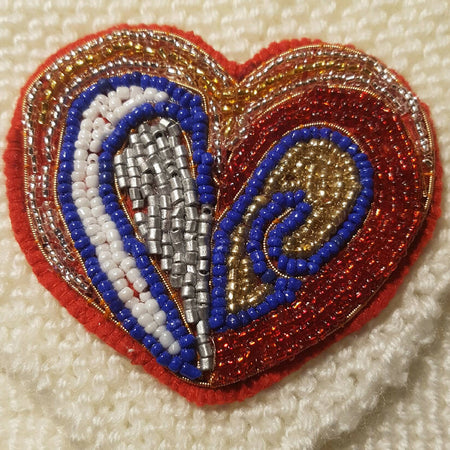 Beaded brooch shawl pin. Large beaded heart.