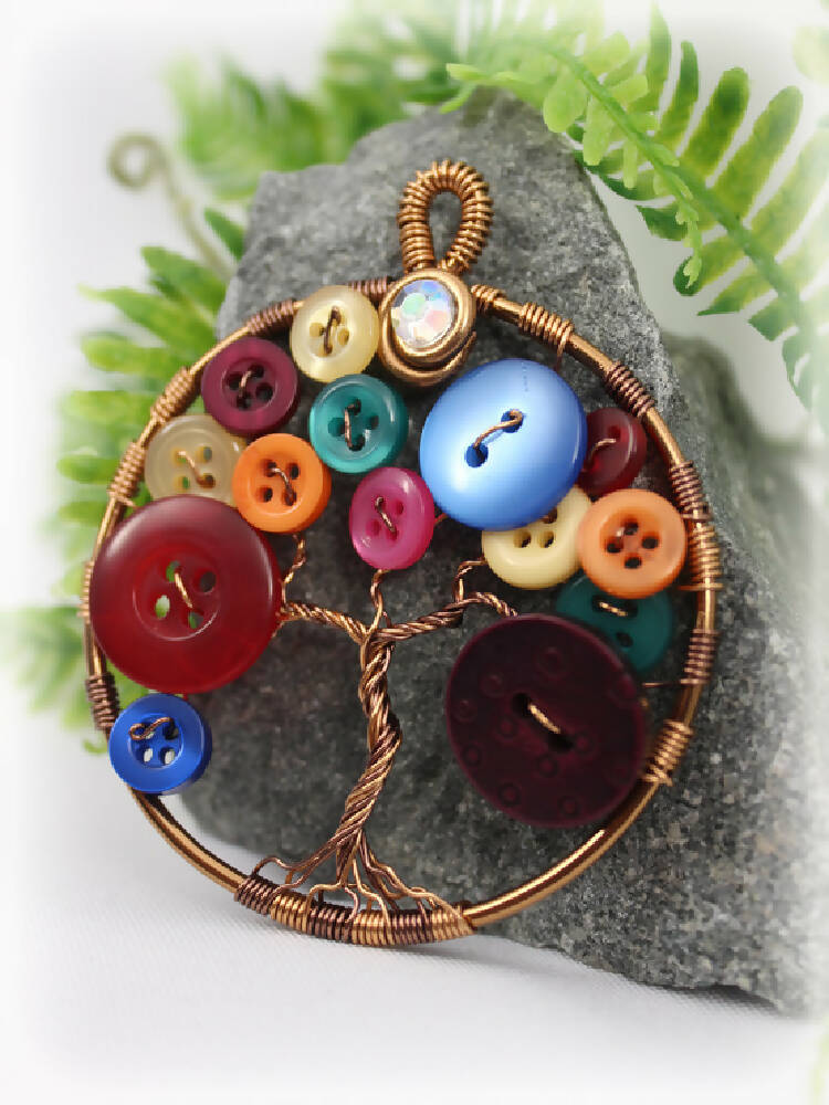 Tree of Life Button Tree Pendant