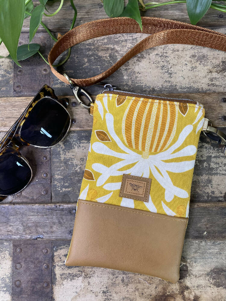 Mini & Small Crossbody Bag - Yellow Banksia/Tan Faux Leather