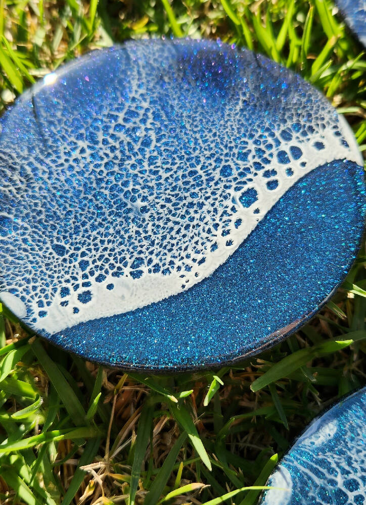 Blue, Turquoise and Purple Resin Wave Coasters (Set of 4)
