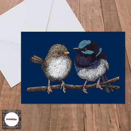 Superb Blue Fairy Wrens - Greeting Card + Envelope