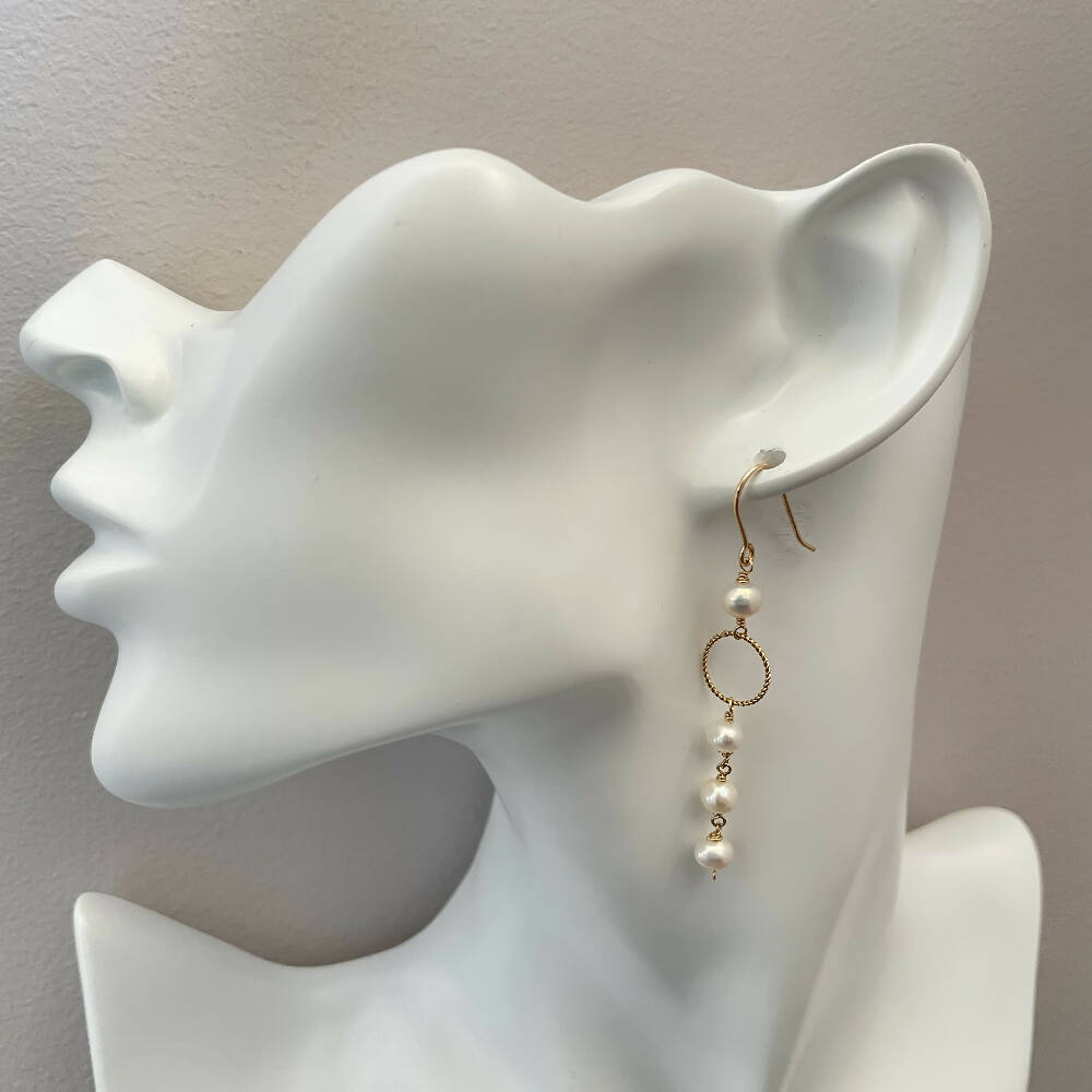 14K Gold filled freshwater pearl earrings with a small gold hoop