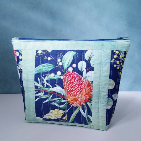 Quilted zipper pouch project bag Banksia Flowers
