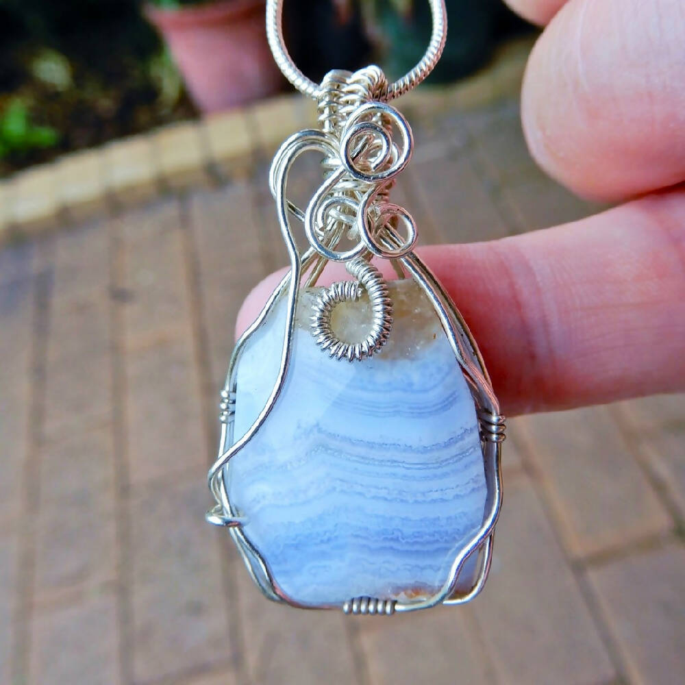 Blue Lace Agate Sterling wrapped pendant