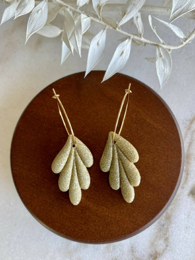 Polymer Clay Leaf Hoops - Gold Glitter