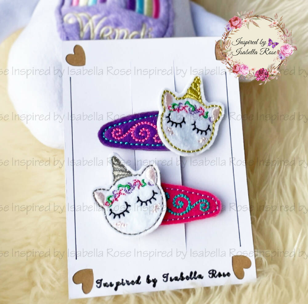 Embroidered hair clips, Unicorn, Mermaid, Bunnies, Llamas