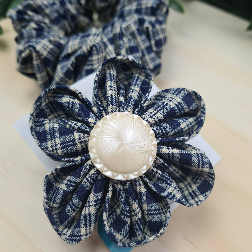 Scrunchie Flower Blue Check (3)