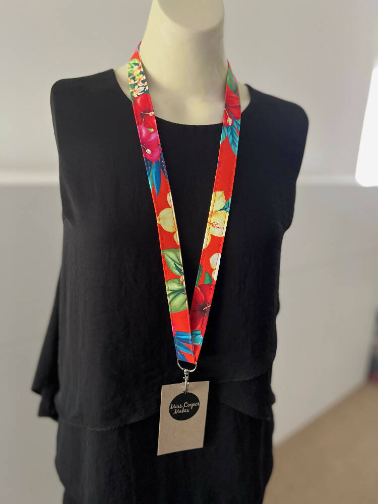 Fabric Lanyard - with quick-release safety clasp - Tropical Holiday