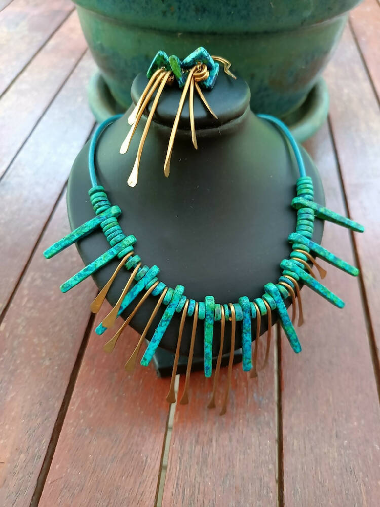 Necklace Brass Paddles & Greek Wooden Beads