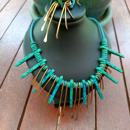 Necklace Brass Paddles & Greek Wooden Beads