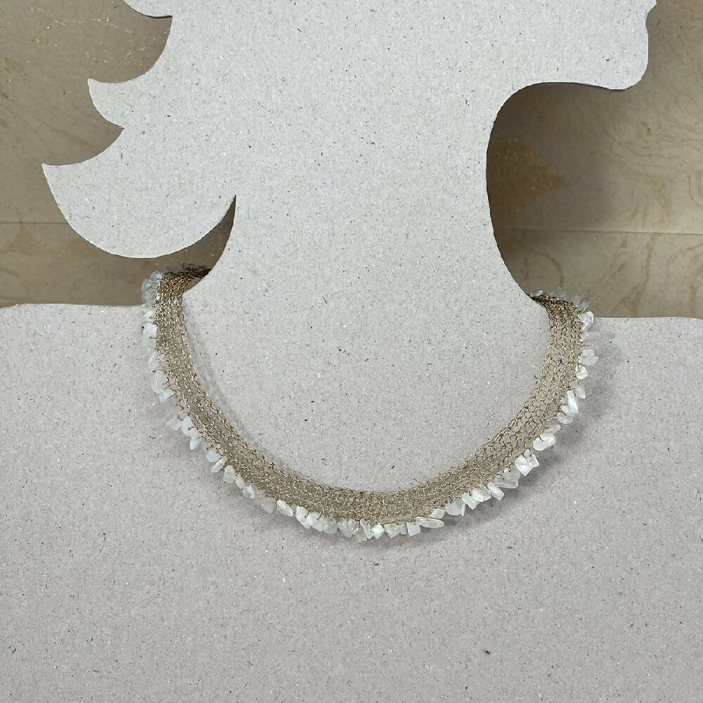 Dentelle | Knitted silver plated wire collar with natural gemstones