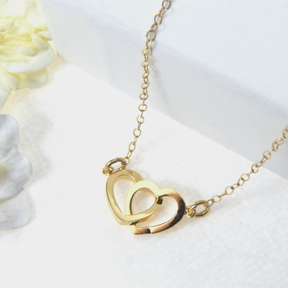 Best Friends Gold Entwined Heart Necklace,Interlocking Gold Heart Necklace