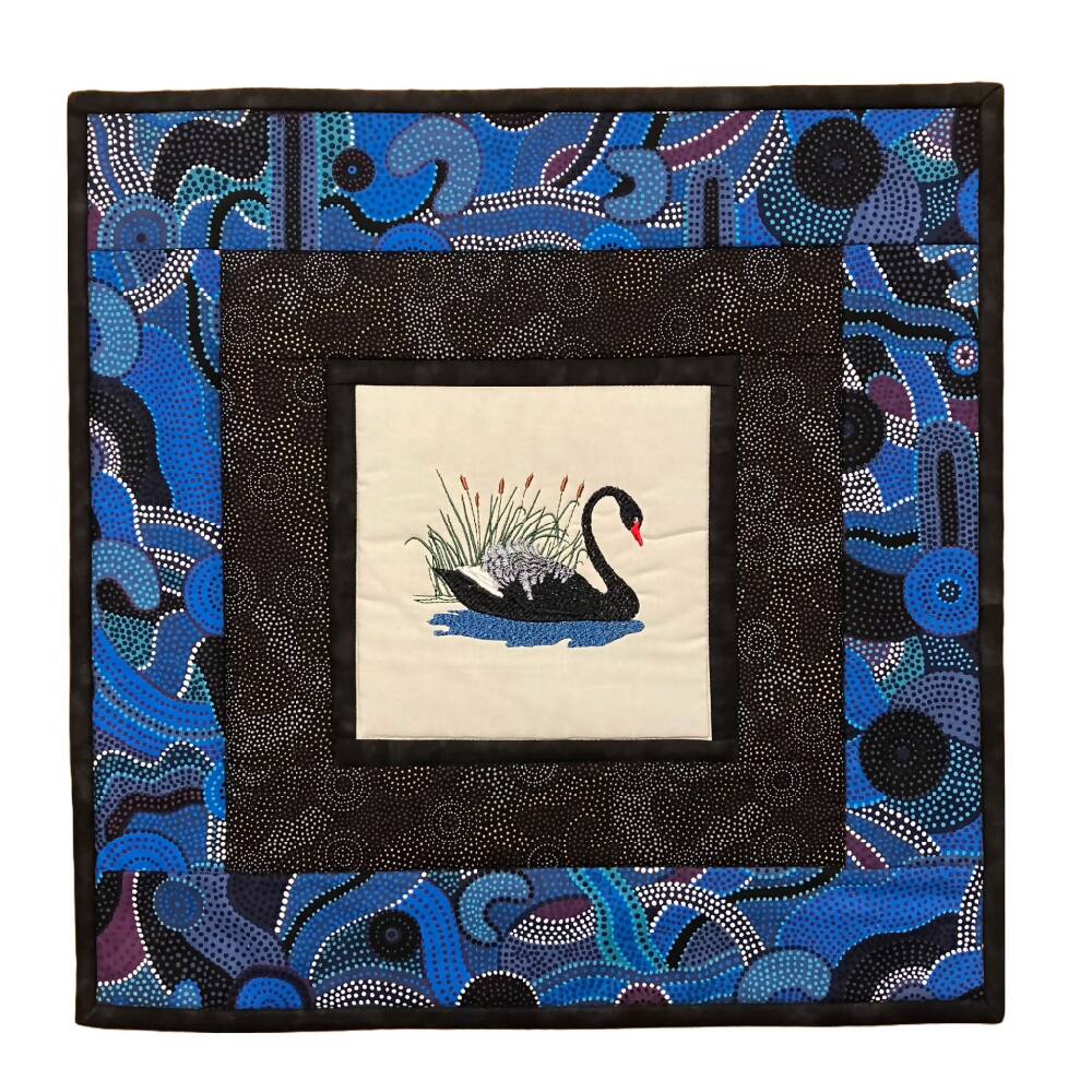 handmade Australian native quilted - BLACK SWAN
