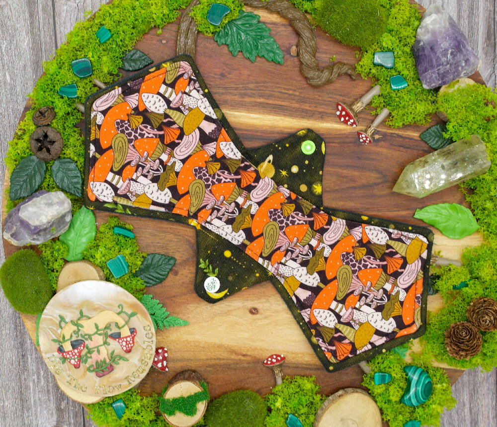 Eco-friendly reusable menstrual cloth pad 12" Moderate (Tessellation) - Mushroom forest