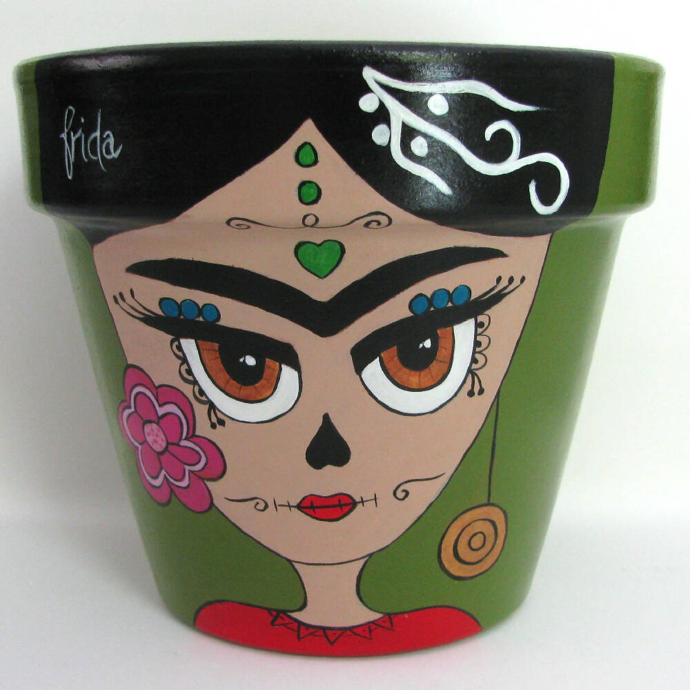 Frida Terracotta pot hand painted