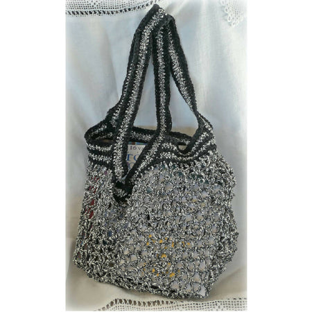 Market bags, crochet, black silver white, free post.