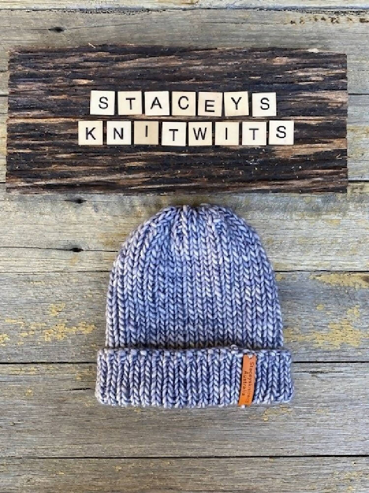 Hand Knitted Fishermans Cap Beanie Skull Cap Malabrigo Peruvian Yarn Staceysknitwits - Blue 004