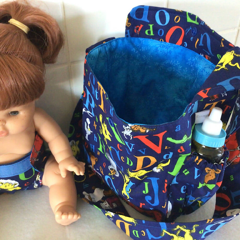 Nappy Bag and accessories for Baby Doll #3 suess blue