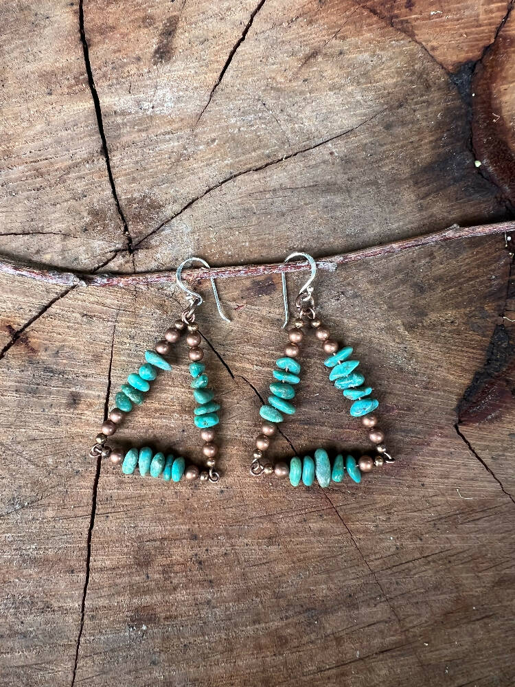 Handmade turquoise and copper ‘Christmas tree’ earrings