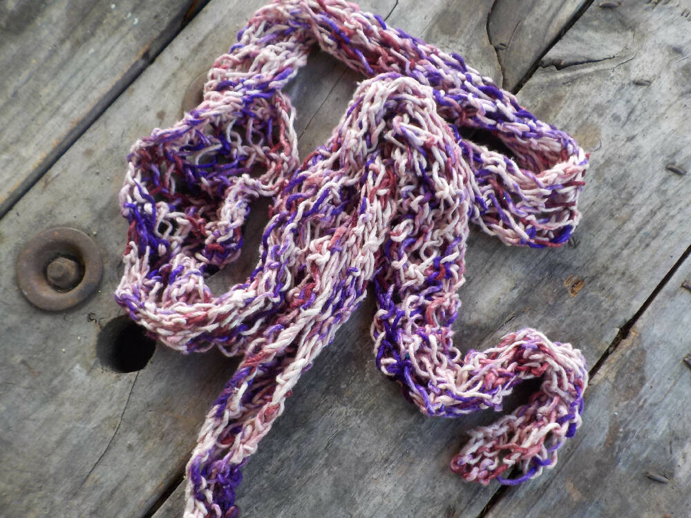 loose knit silk scarf in pink and plum