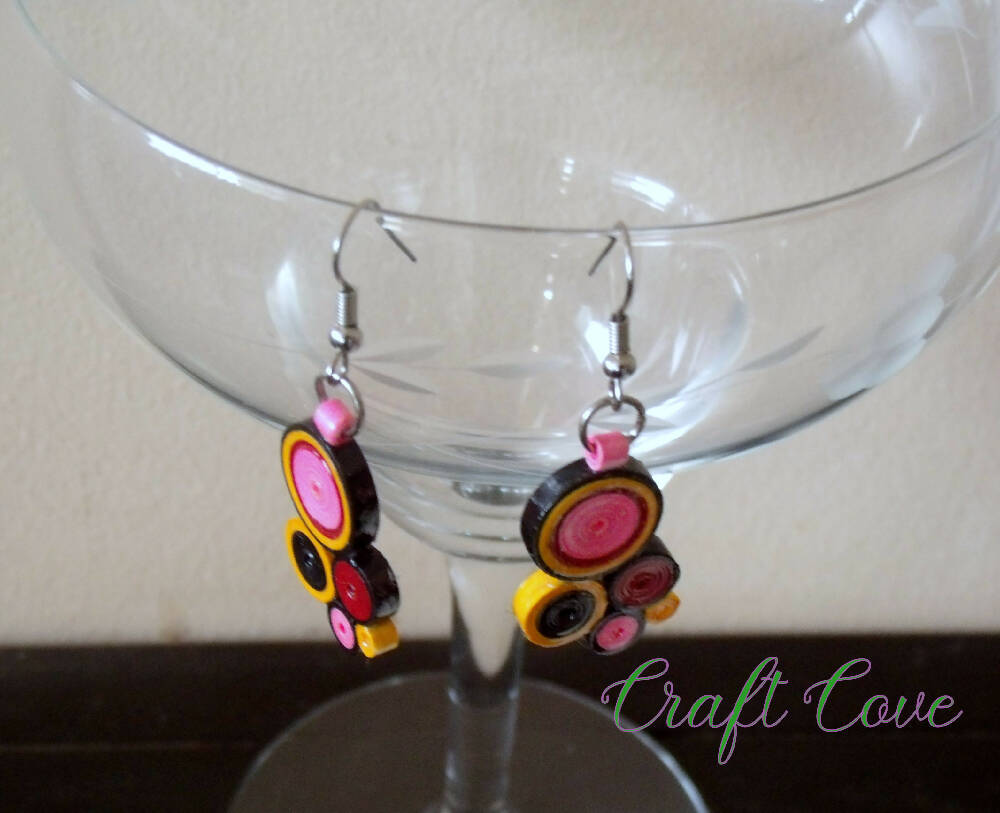 Earrings Paper Quilled with Bright Circles
