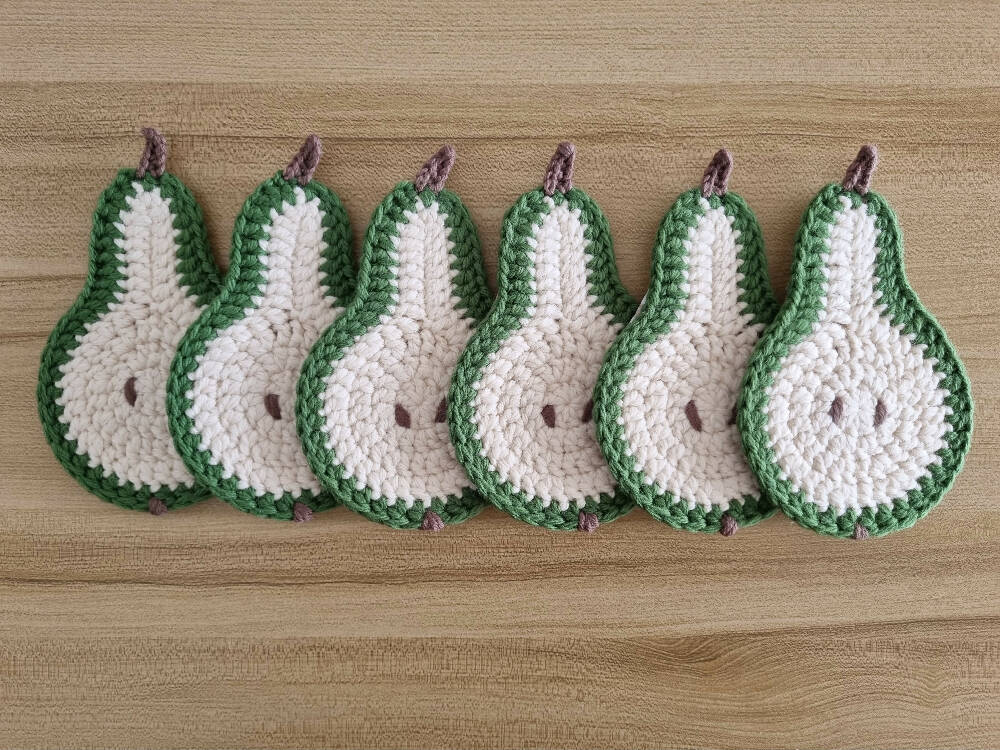 Crochet Pear Coasters (Set of 2, 4, or 6)