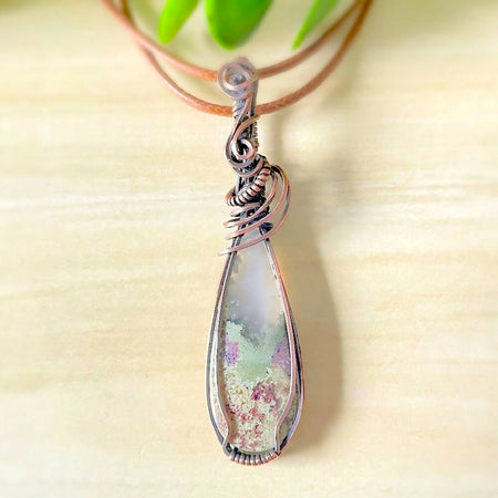 74x18mm Wire-Wrapped Moss Agate Pendant