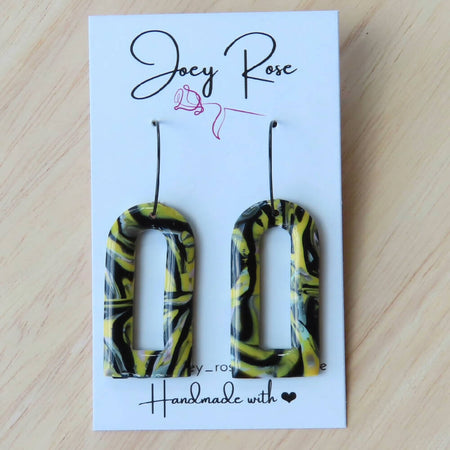 Yellow and Black Marbled Window Arch Polymer Clay Earrings
