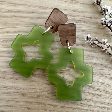Laser cut Frosted Olive green acrylic earrings