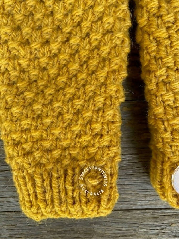 Staceysknitwits Hand Knitted Mustard Alpaca Handwarmers 002