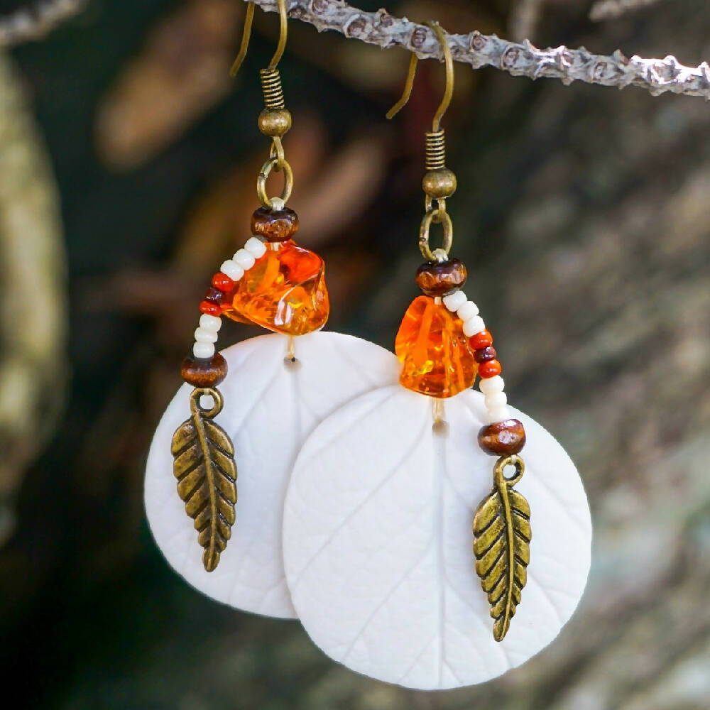 Beaded Porcelain Earrings (Strawberry Leaf)